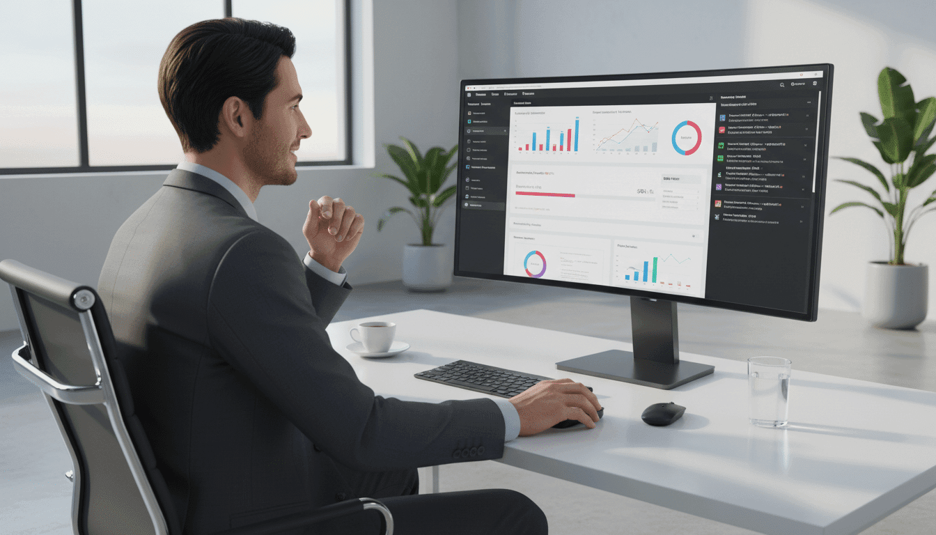 Business professional monitort geautomatiseerde factuur opvolging