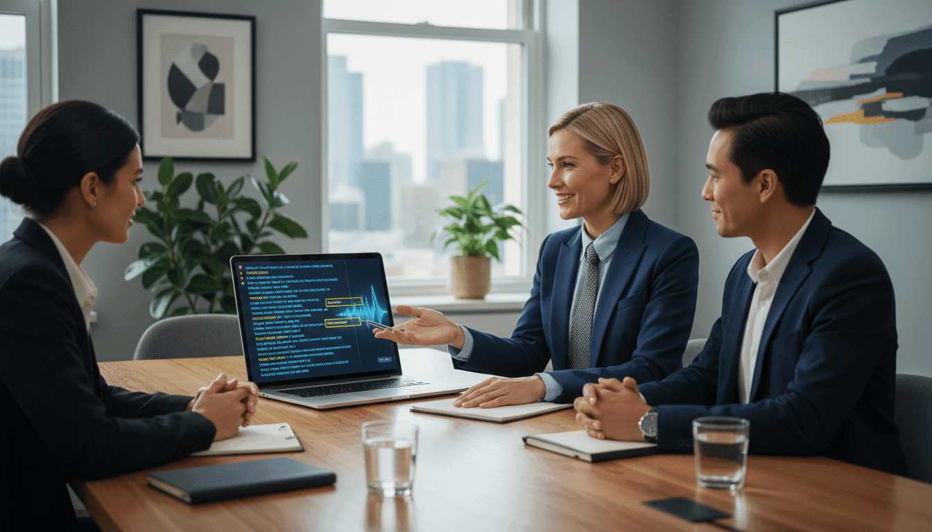 Manager assistent gebruikt ai meeting notes tijdens overleg