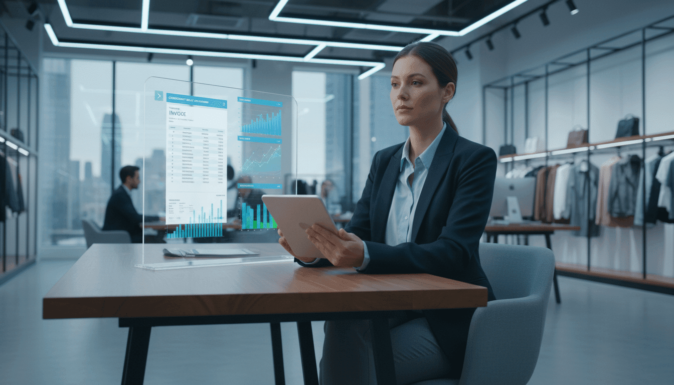 Zakelijke eigenaar bekijkt consignatie verkoop percentage dashboard