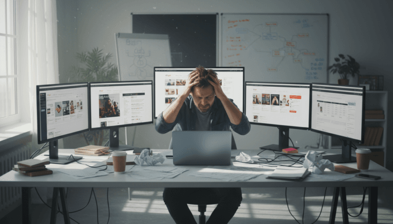 Een gefrustreerde verkoper worstelt met automatisering problemen