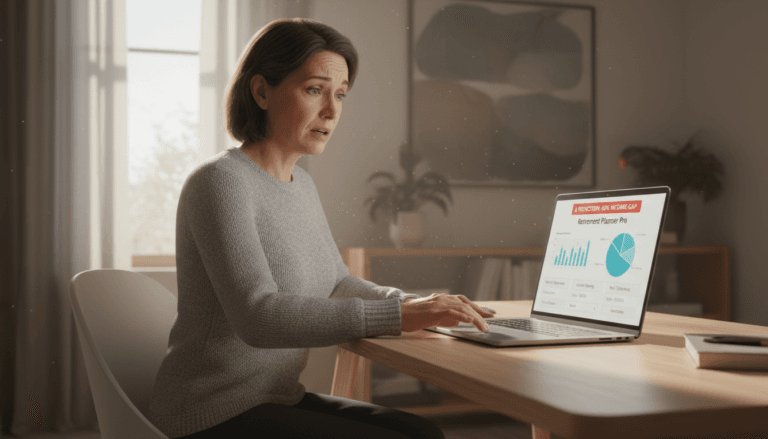 Een persoon twijfelt bij gebruik van financiele software