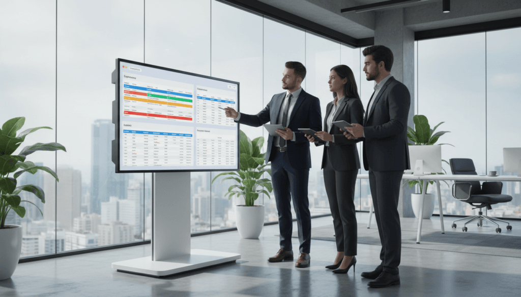 Financieel team analyseert geautomatiseerd systeem voor uitgaven