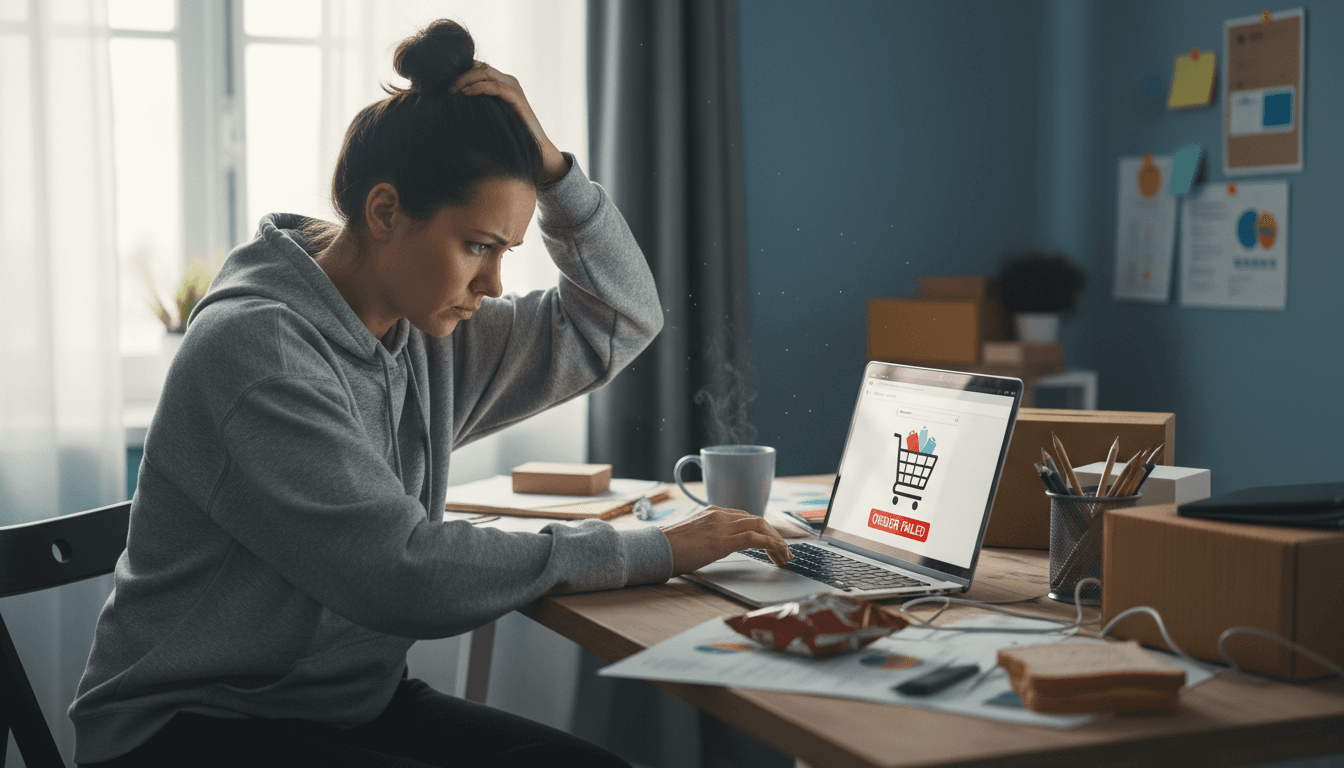 Gestreste eigenaar worstelt met prijs webshop checkout proces