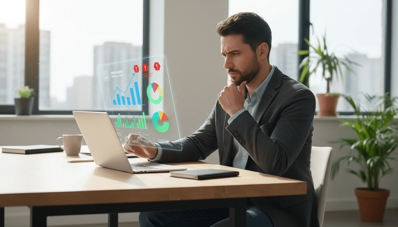 Jonge ondernemer analyseert google ads campagne data laptop