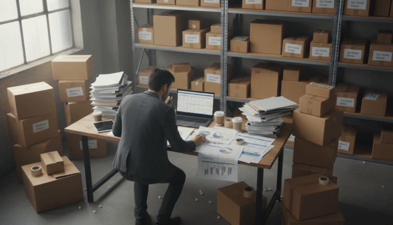 Ondernemer bezig met cashflow prognose en voorraadbeheer