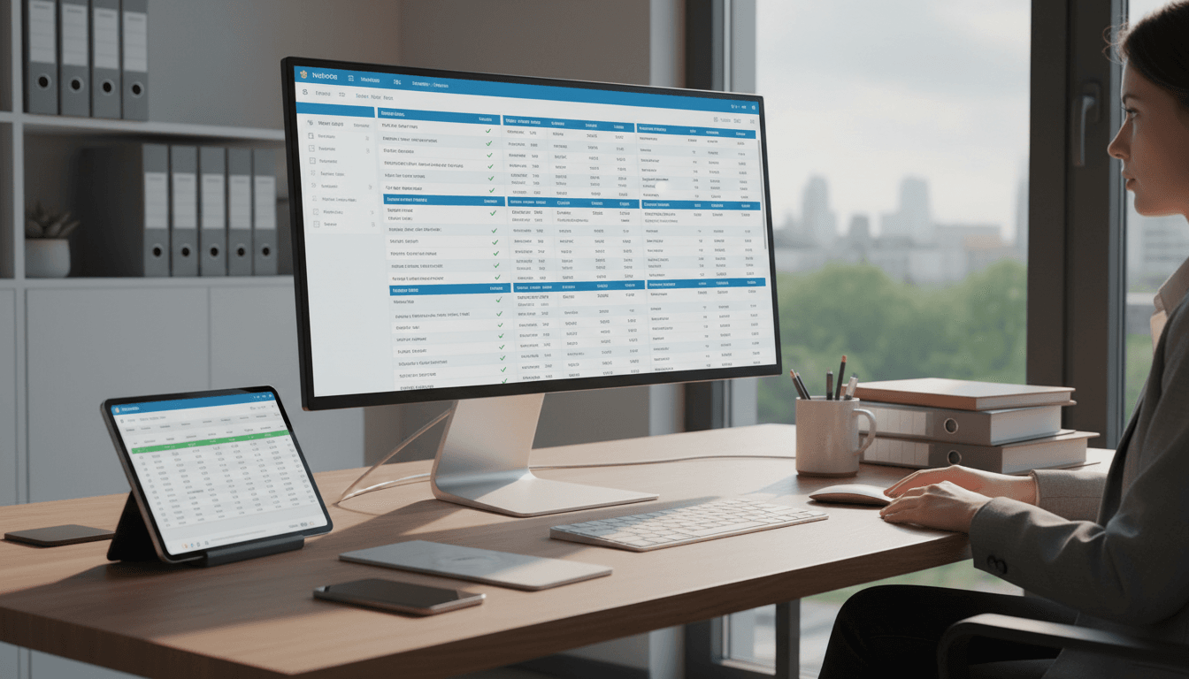 Professionele accountant controleert digitale facturen op kantoor