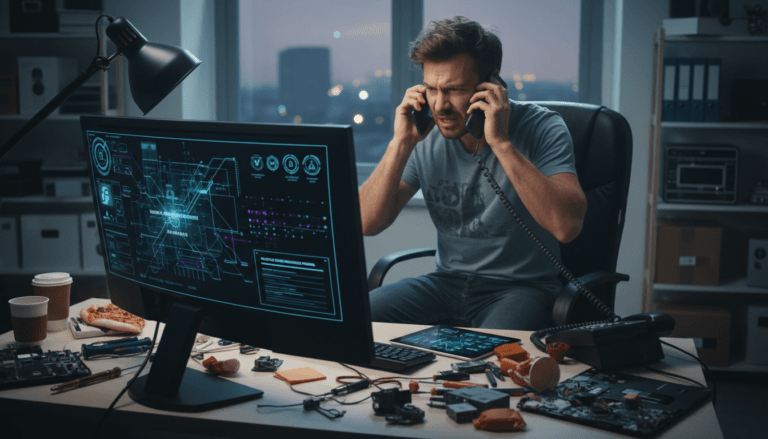 Technicus worstelt met telefoons en ai automatisering