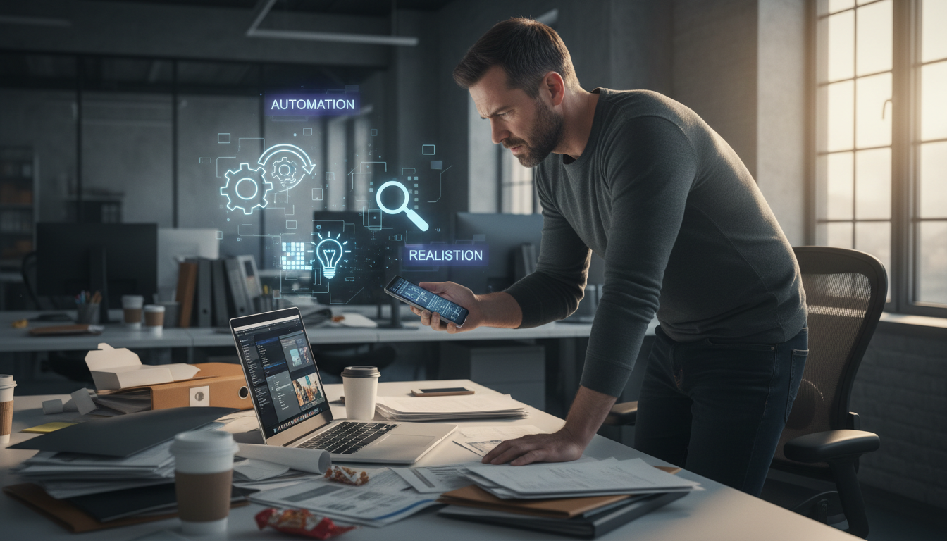 Een man worstelt met koude acquisitie taken