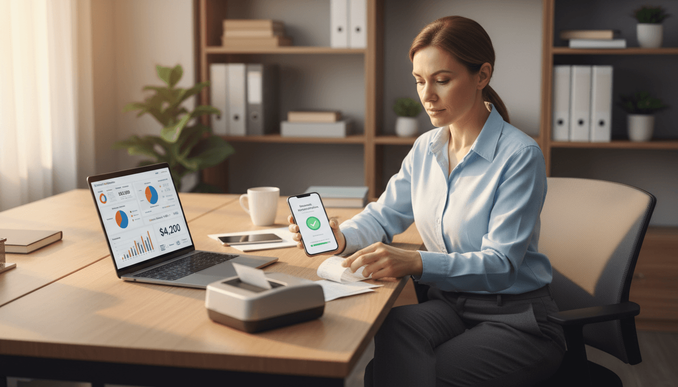 Een ondernemer organiseert financiële administratie software efficiënt