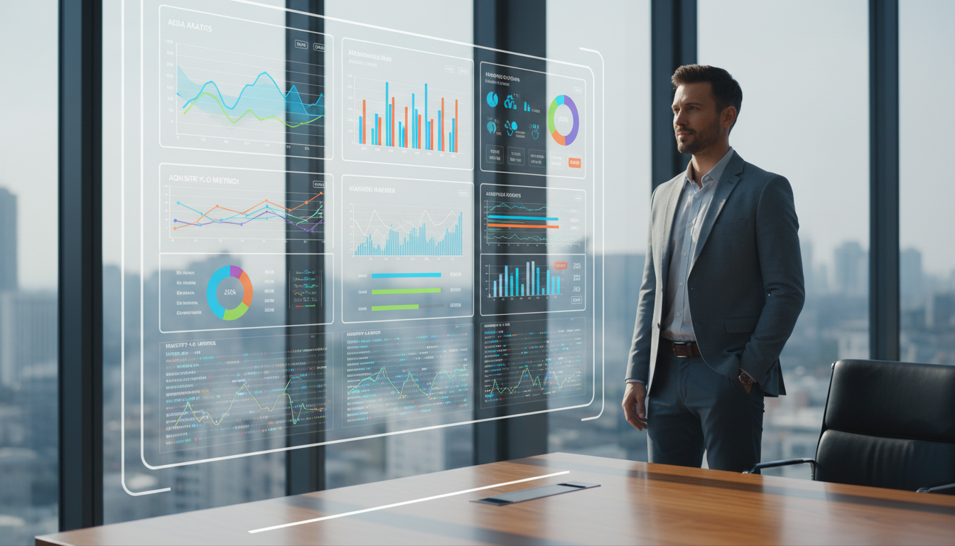 Marketing strateeg analyseert geautomatiseerde marketing dashboards dagelijks