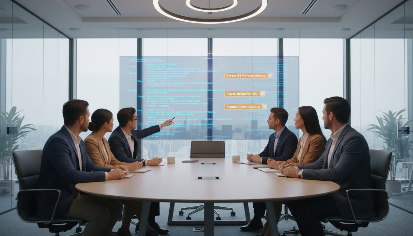 Team bespreekt actiepunten in moderne vergaderruimte