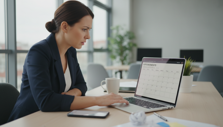 Een professional bekijkt lege consultatie agenda frustratie